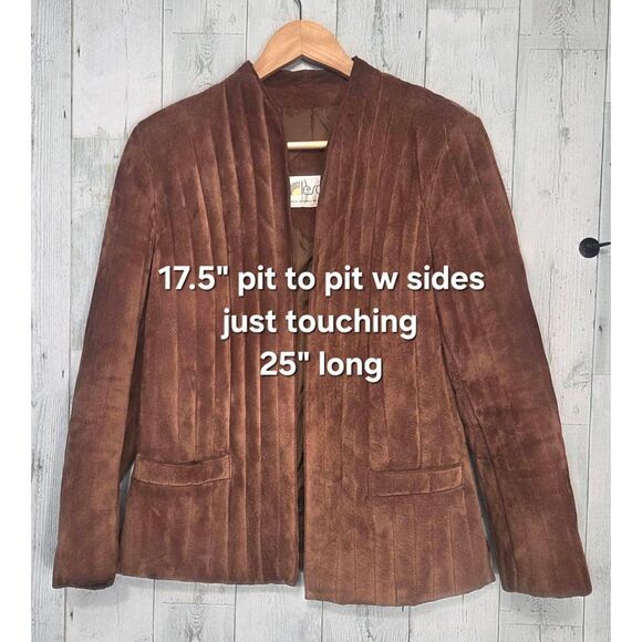 VTG 70s Le Soleil Leather Suede Quilted Open Front Jacket Sz. 7/8 - Picture 2 of 9